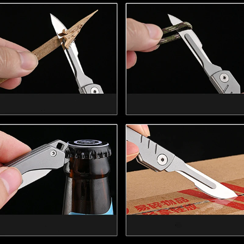 Mini Stainless Steel Surface Titanium Plated Handle Surgical Knife Outdoor Camping Open Box Portable EDC Surgical Knife