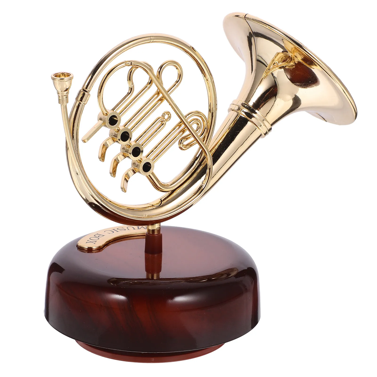 Music Box French Horn Wind-Up Mechanism Vintage Musical Instrument Desktop Decoration Cute Melody Box Home Table Festival Gift