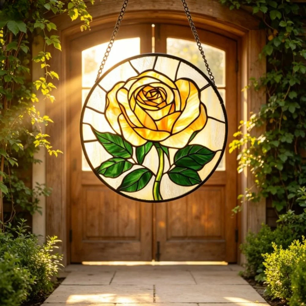 Handcrafted Glass Sun Catcher with Floral Theme for Window Hanging For Garden Decor and Indoor Light Reflection
