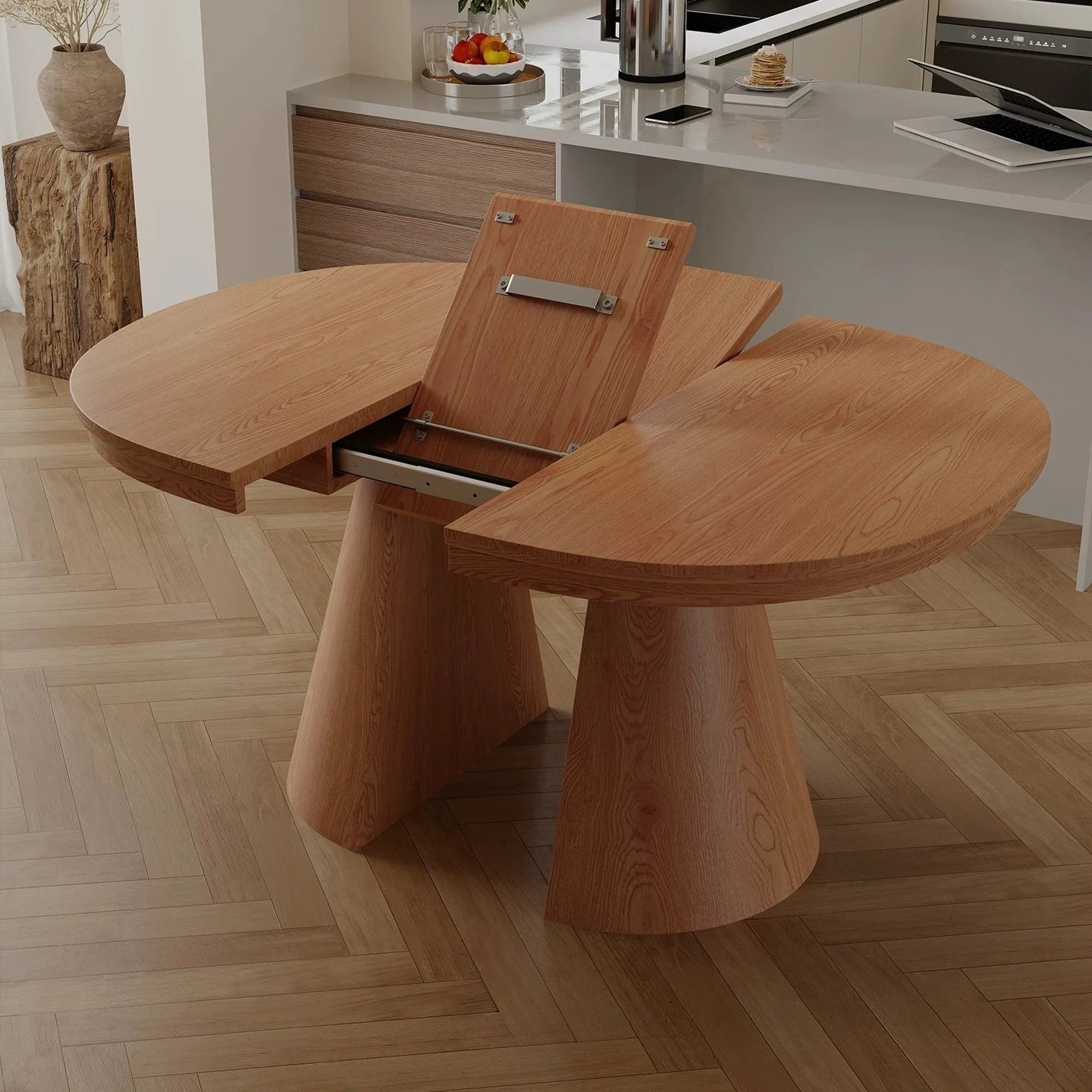 Solid Wood Retractable Dining Table Retractable Extension Multi-size Household Small Apartment Medium And Ancient Style Oval Din