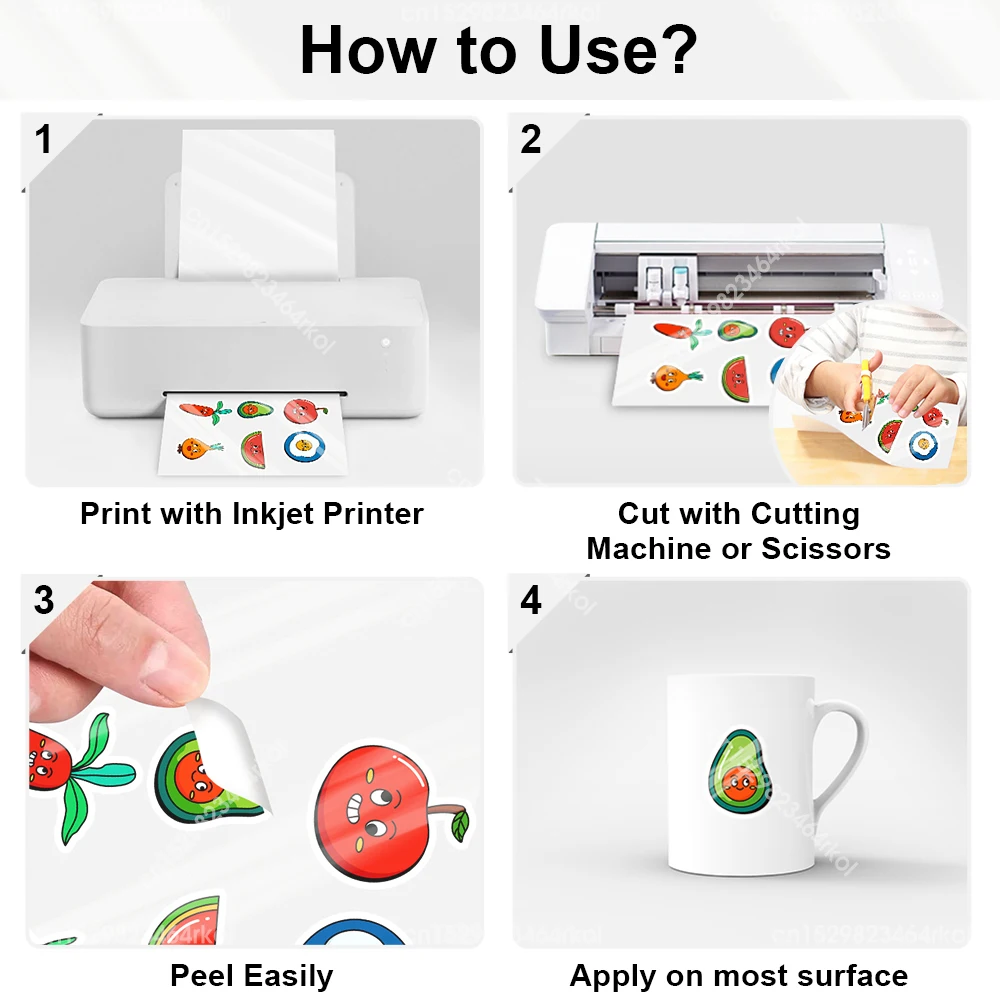 10 Sheets Glossy White Paper Sticker A4 Printable Vinyl Sticker Paper for Inkjet Printer Self Adhesive Stickers Label Waterproof