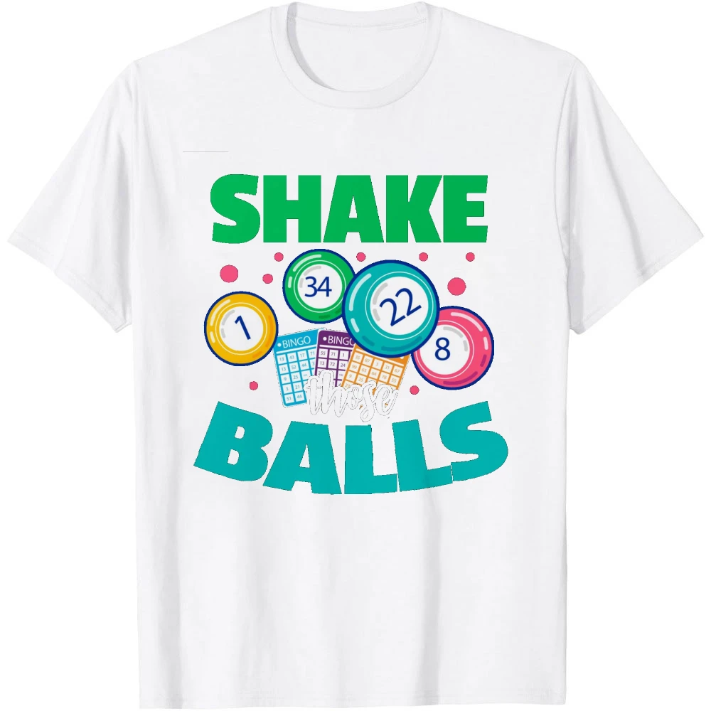 Bingo Game Fan T-shirt Shake Those Balls Pastel Dot Decor Color Bingo Balls Mini Bingo Cards Graphic Summer White Short Sleeve