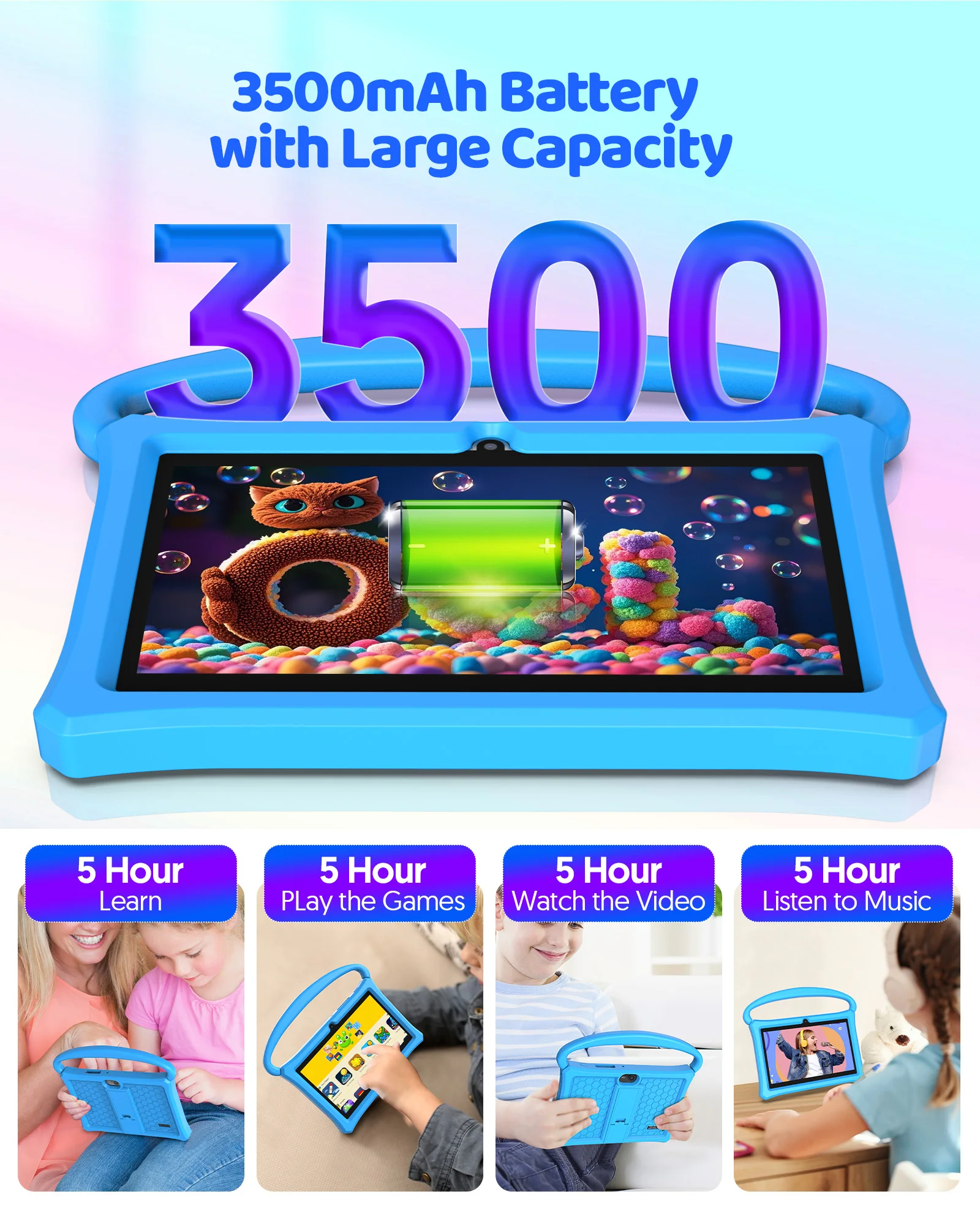 Tablet Android 13, tablet per bambini da 7 pollici, processore quad-core, 4 GB (espansione 2G-memoria) RAM+32 GB ROM, con contr parentale