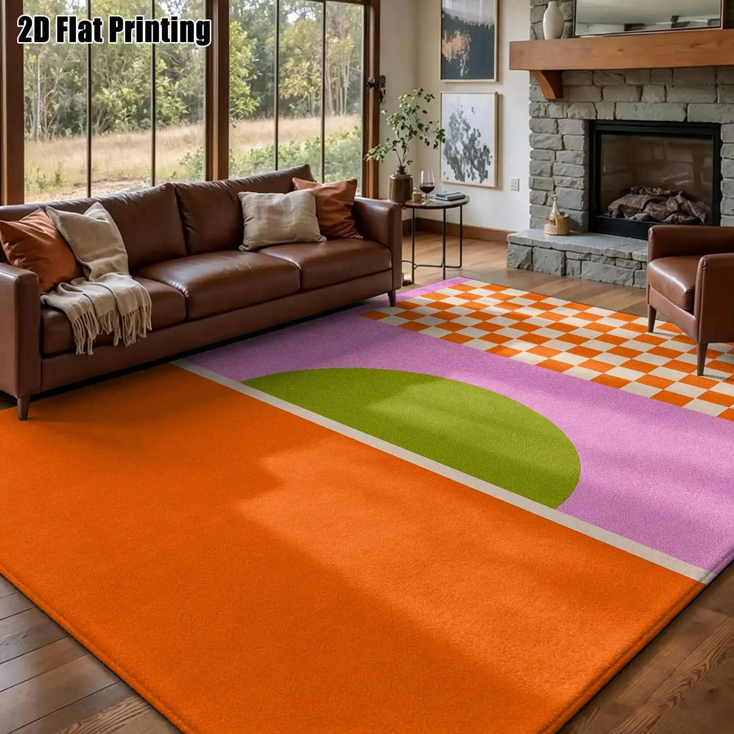 1Pc 2D Printed Carpet: Orange Pink Geometric Abstract Nordic-Style, Instagram-Inspired Modern Minimalist Home Decor Mat, Multi-Size, Machine Washable, for Entryway, Dining Room, Foyer, Living Room, Bedroom