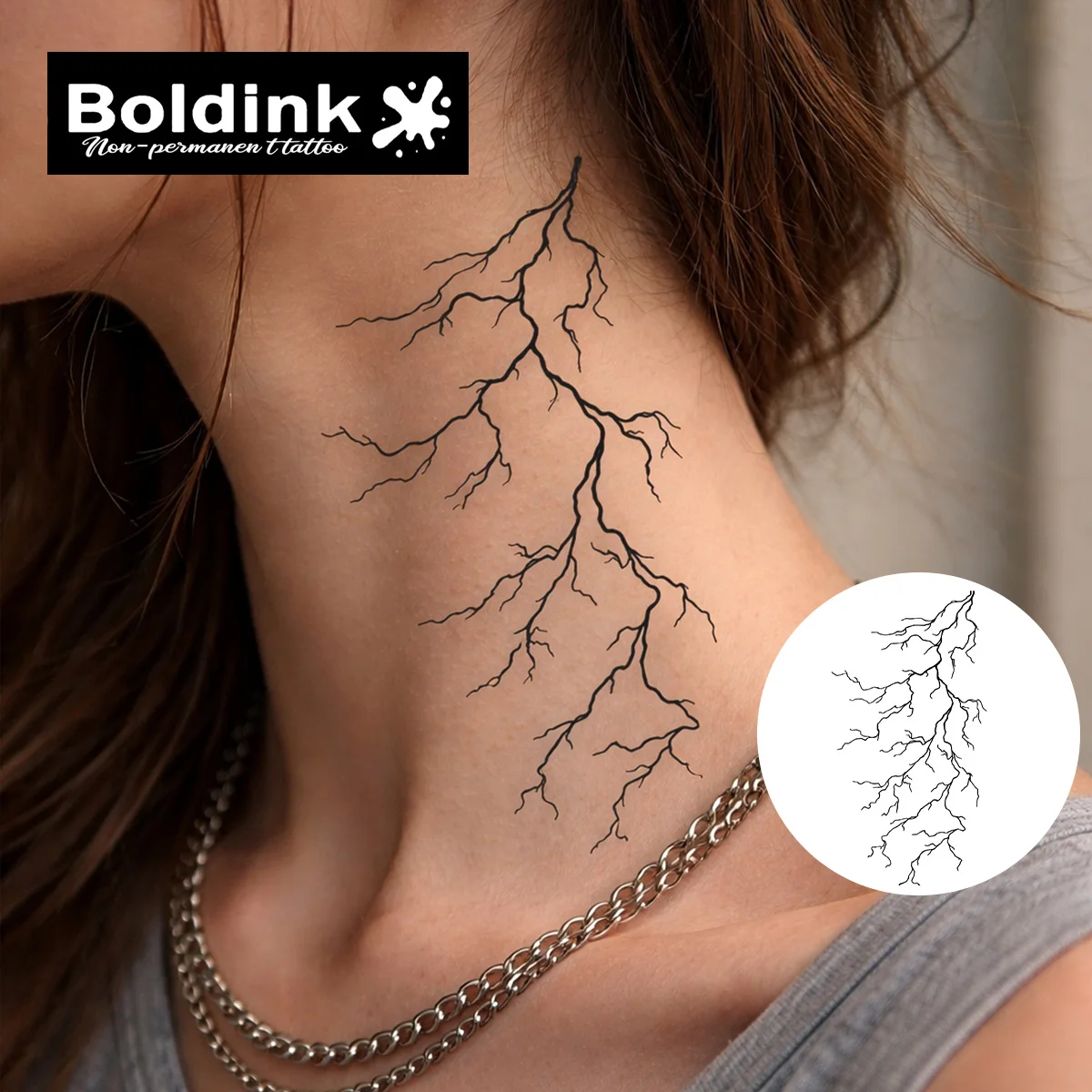 BOLDINK Cool Lightning Moisturizing Tattoo Sticker Unisex Fashionable Easy Apply Waterproof Sweatproof Long Lasting 1-2 Week