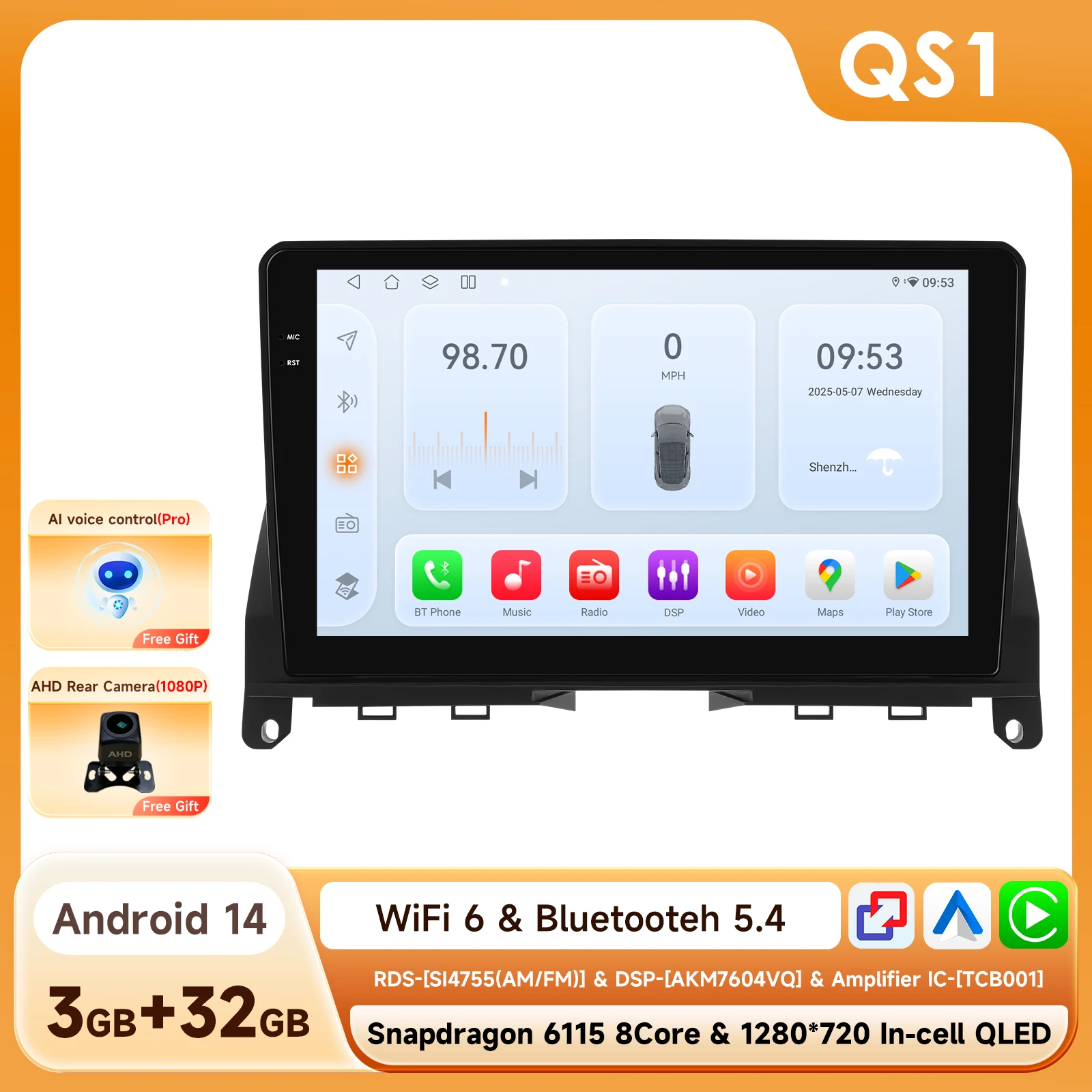 8-Core BySnapdragon 6115 door Qualcomm Autoradio Voor Mercedes Benz C Klasse W204 S204 2007-2010 Carplay Android Auto GPS multimedia
