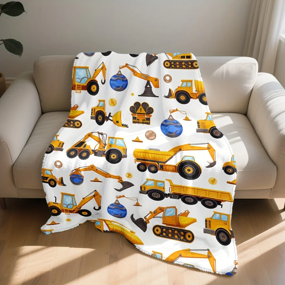 Boy Boys Room Decor Construction Vehicle Dump Truck Excavator Bulldozer Print Throw Blanket 150x200cm Nursery Gift