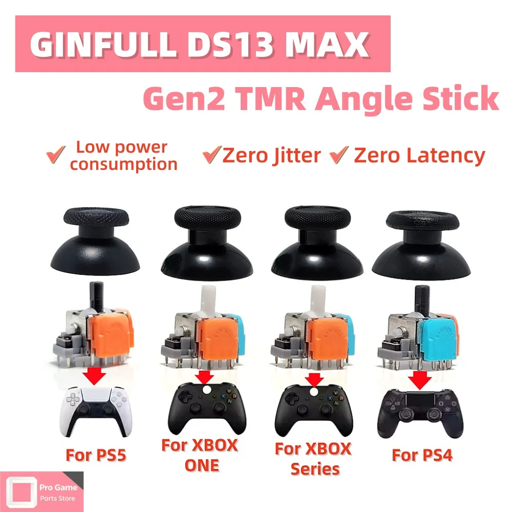 GINFULL DS13 MAX 2. generacji TMR Elektromagnetyczny Joystick Kątowy do Gamepada PS5, Kompatybilny z PS4/XBXO ONE/XBOX S/X, Tunirowany Mechanizm Oporu Magnetycznego