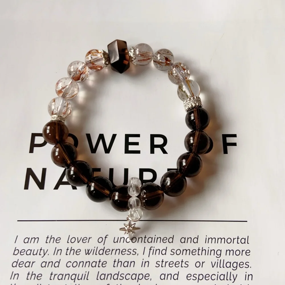 1PCS 10MM Natural Smoky Quartz Black Golden Super Seven Bead Bracelet for Women Fashion Crystal Healing Energy Gemstone Jewelry view 5