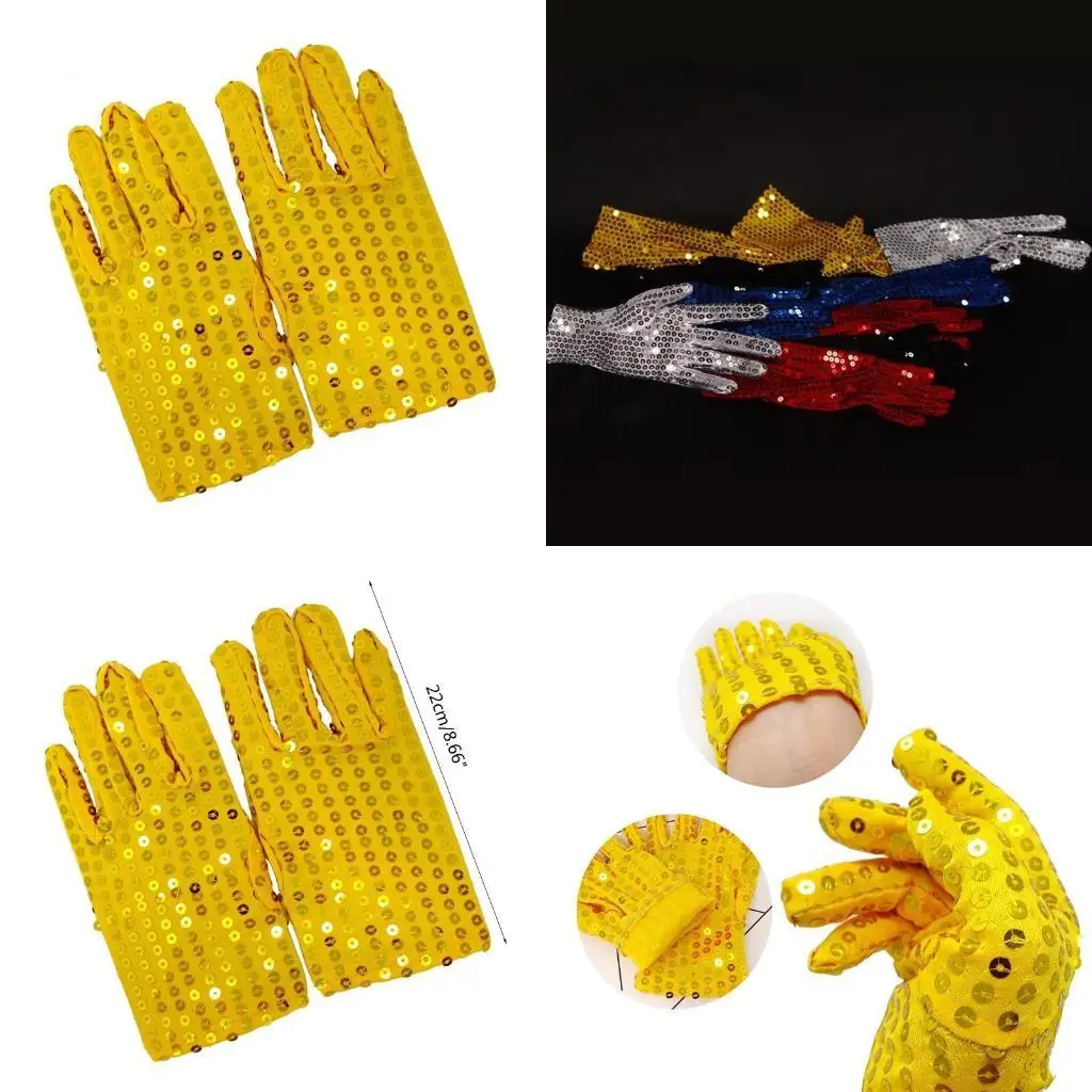 

39BD Sequins Stage Performance Props Gloves Adult Halloween Cosplay Dancing Show Fashion Personality Hip Hop Woman Men