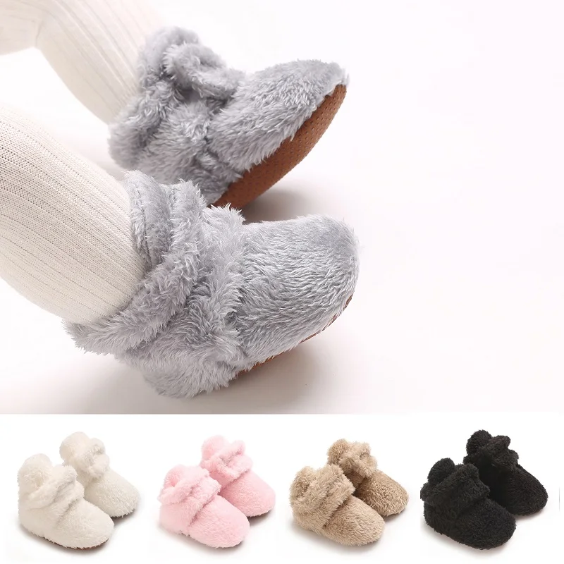 

Winter Coral Fleece Warm Ankle Booties, Soft Comfort Footwear, Baby Learning Walk Shoes for Newborn Infant Boys Girls 0-18M