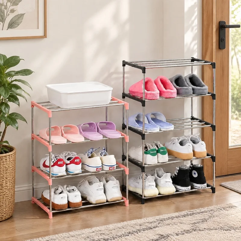 Compact 3-4 Level Shoe Rack, Multi-Tier Design for Organized Home Storage Efficiency