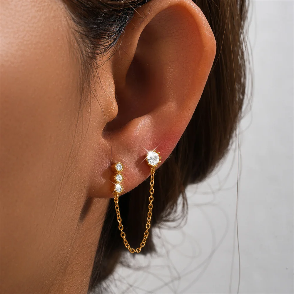 1Piece Fashion V Shaped Chain Tassel Dangle Earrings For Women Korean Double Star Piercing Earring Aesthetic Jewelry aretes