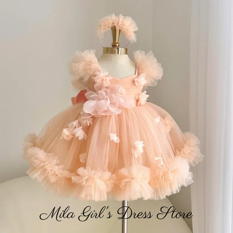 Custom Short Flower Girl Dresses Wedding Party Gown For Girls Ruffles Birthday Party Pageant Dress Princess Tulle Gowns