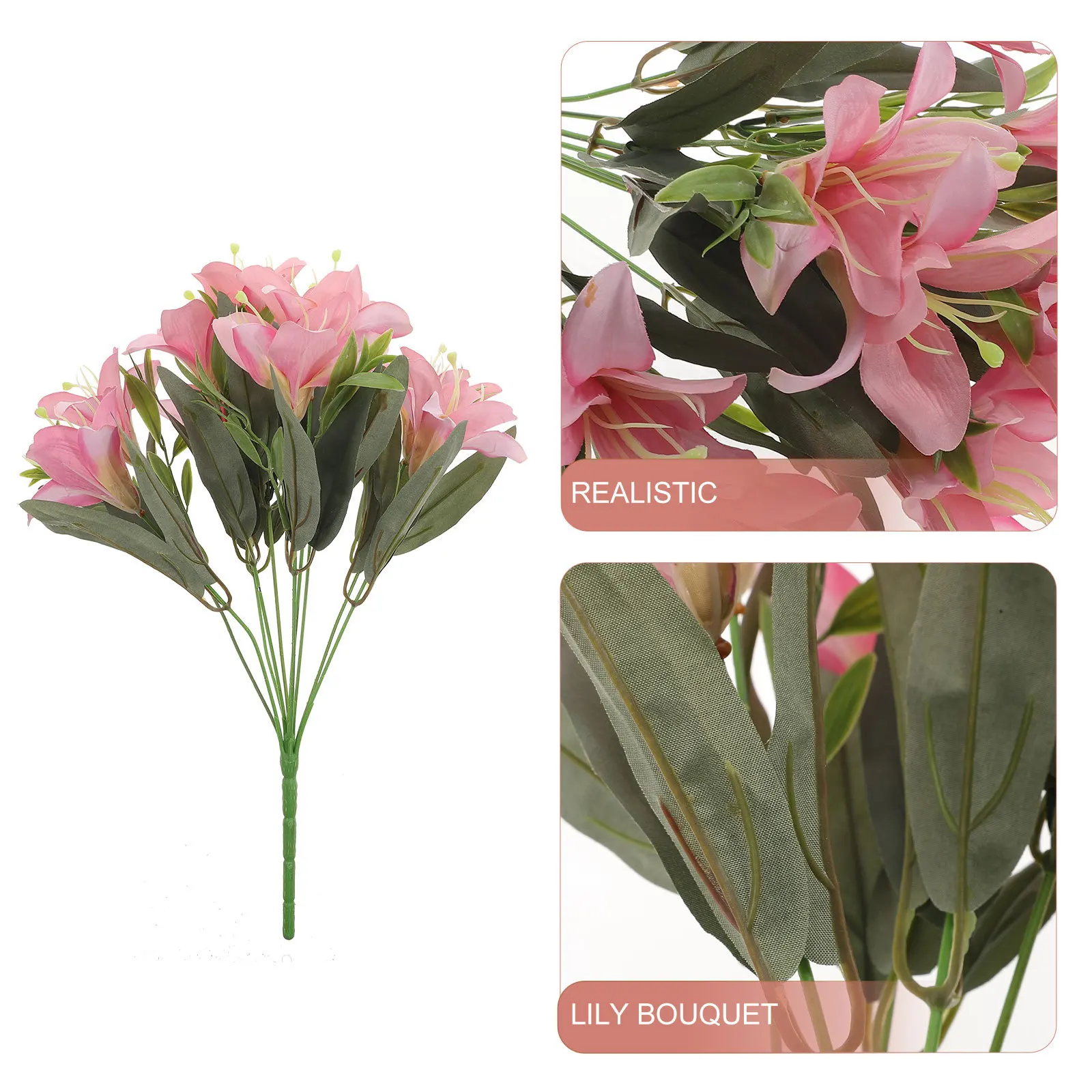 

Artificial Lily Bouquet Realistic Silk Fabric Wedding Party Stage Decoration Lifelike Flower Arrangement Artificial Flower