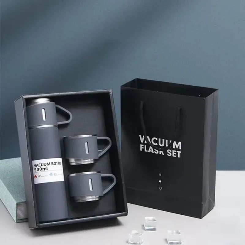 

500ML Stainless Steel Vacuum Flask Gift Set Office Business Style Thermos Bottle Outdoor Hot Water Thermal Insulation Couple Cup
