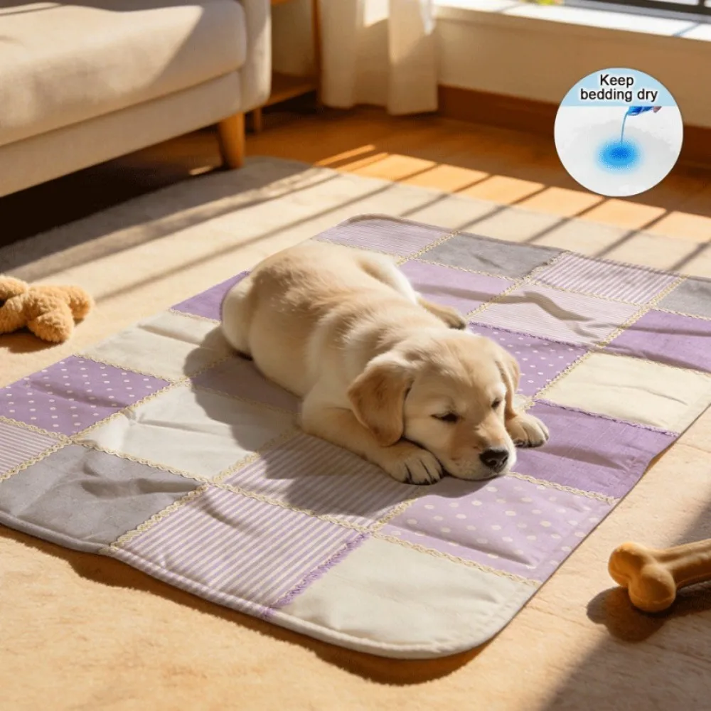 Soft Purple Patchwork Stripe Dot Reusable Pet Underpads Anti-Bacterial Treated for Pet Health