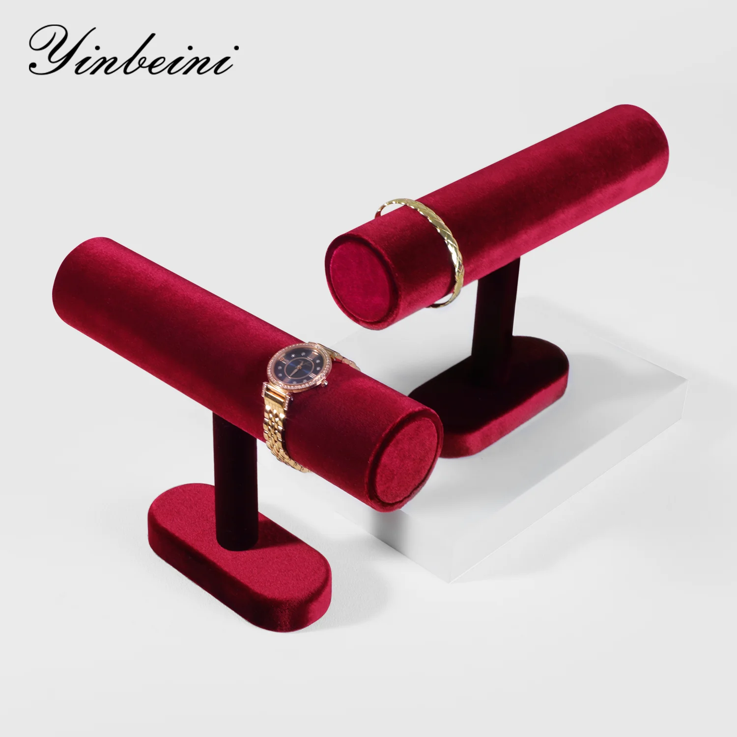 Yinbeini Velvet Bangle Bracelet Watch Display Stand T-shape Jewelry Display Stand Shop Window Showcase Props TB001