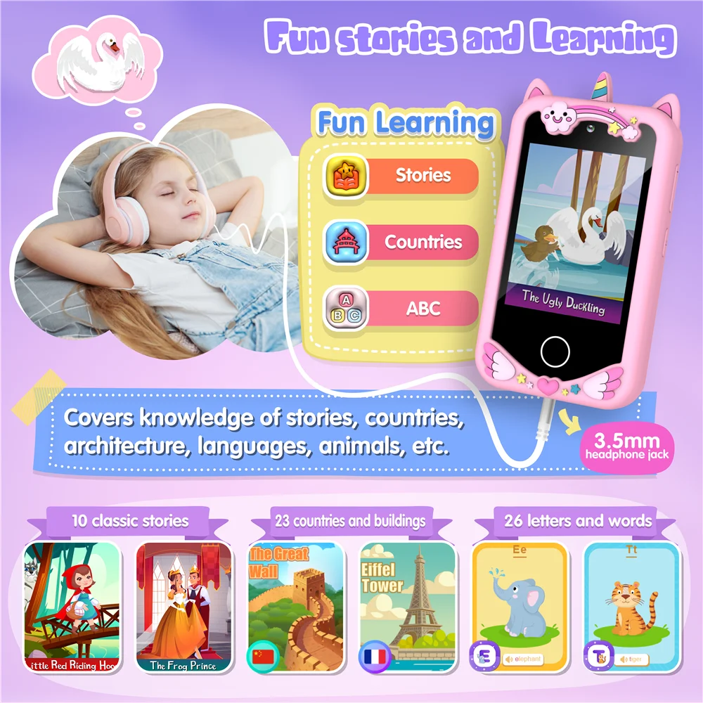 Kids Smart Phone Video Music Player 10 Stories Toy Phone Camera Habit Tracker 28 Games Learning Educational Toys Children Gifts