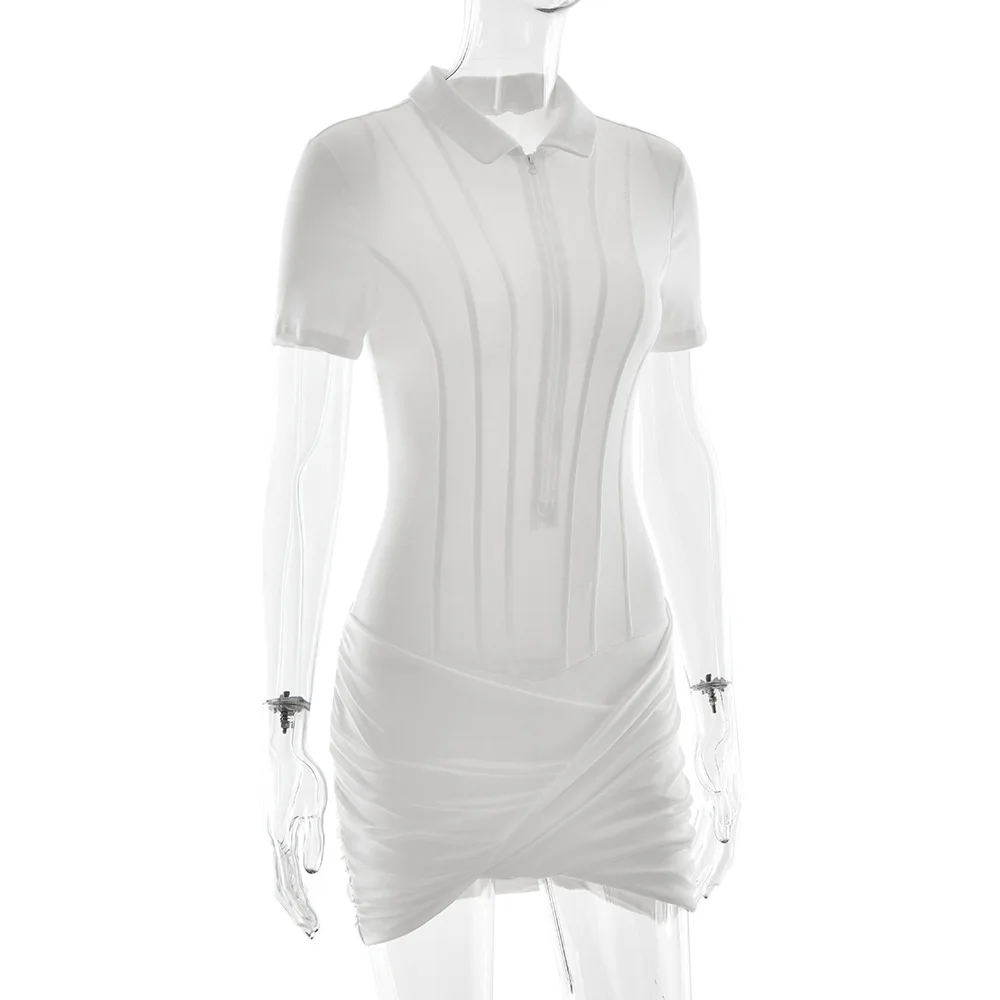 Modischer Plissee-Jumpsuit für Damen, Eleganter Kurzarm-Bodycon mit Reißverschluss und Revers, Sommerliche Alltags- und Streetwear – Detail 24