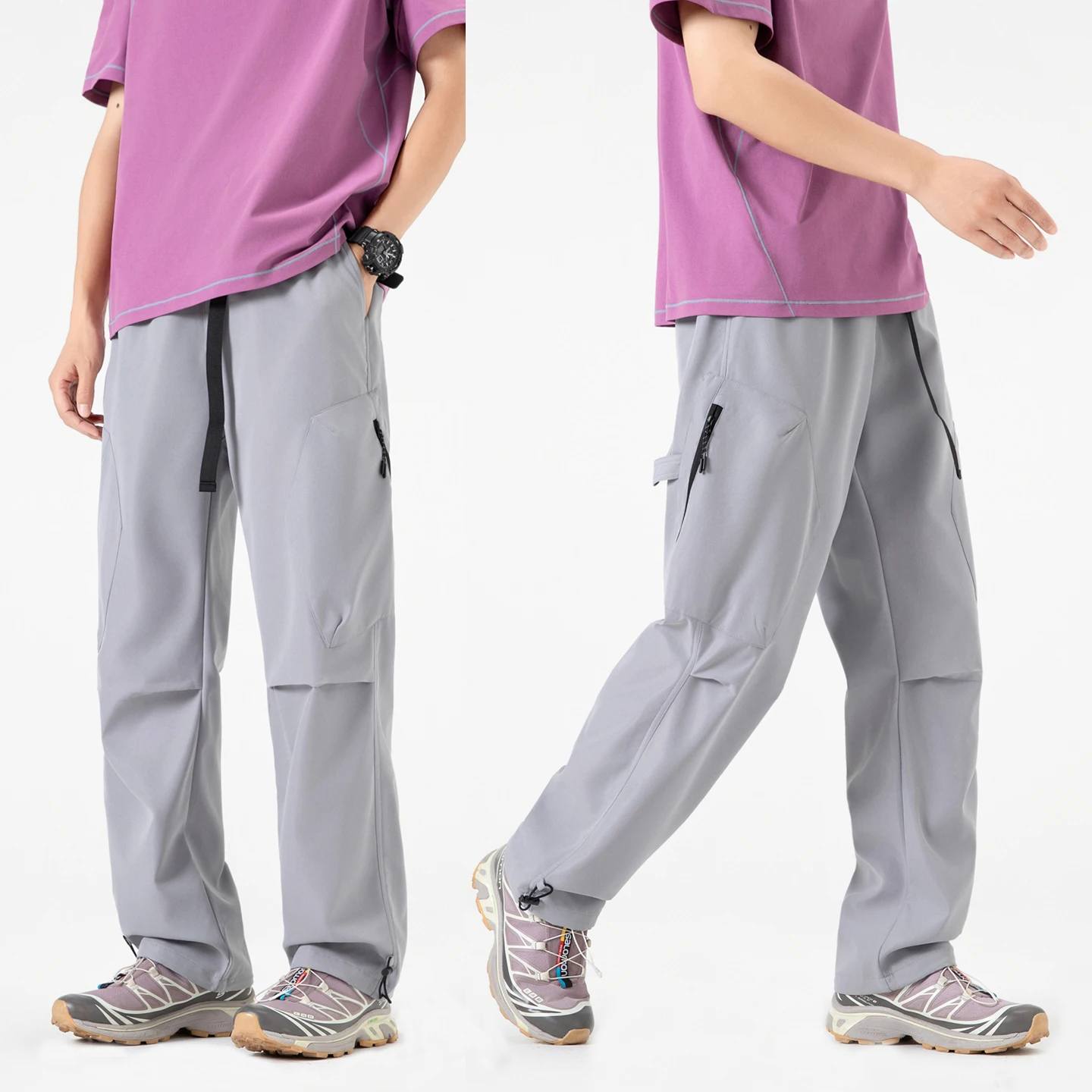 Pantaloni da escursionismo da campeggio per arrampicata all'aperto Pantaloni casual con risvolto allentato Pantaloni lunghi da uomo in tinta unita Moda autunnale Abbigliamento da uomo
