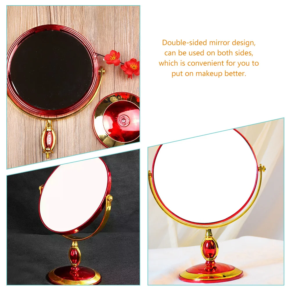 กระจกแต่งหน้าแบบหมุนได้สองด้านทรงกลม ขาตั้งสูง ภาพคมชัดระดับ HD สำหรับโต๊ะเครื่องแป้ง เหมาะสำหรับผู้หญิง