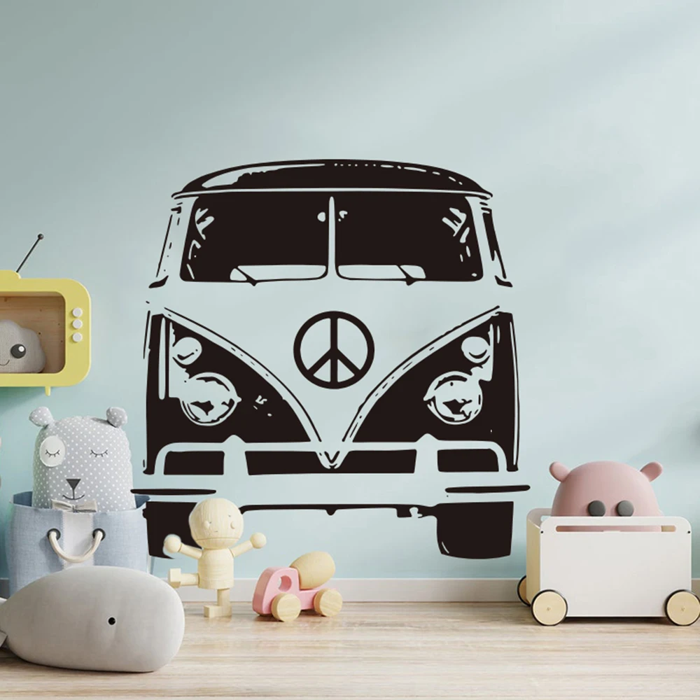 

Modern Hippie Van Car Wall Sticker Playroom Children Kids Room Auto Camping Rv Travel Wall Decal Bedroom Vinyl Home Decor