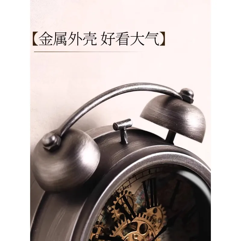 Retro gear mechanical clock seat clock living room  American pendulum desktop alarm clock old-fashioned clockwork  ornament