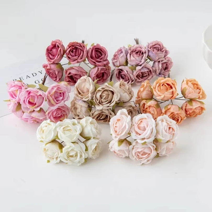 1/2 قطعة الزهور الاصطناعية الحرير الشاي الورود باقات الزفاف اكاليل زينة عيد الميلاد المنزل صور إطار العروس بروش الحلي