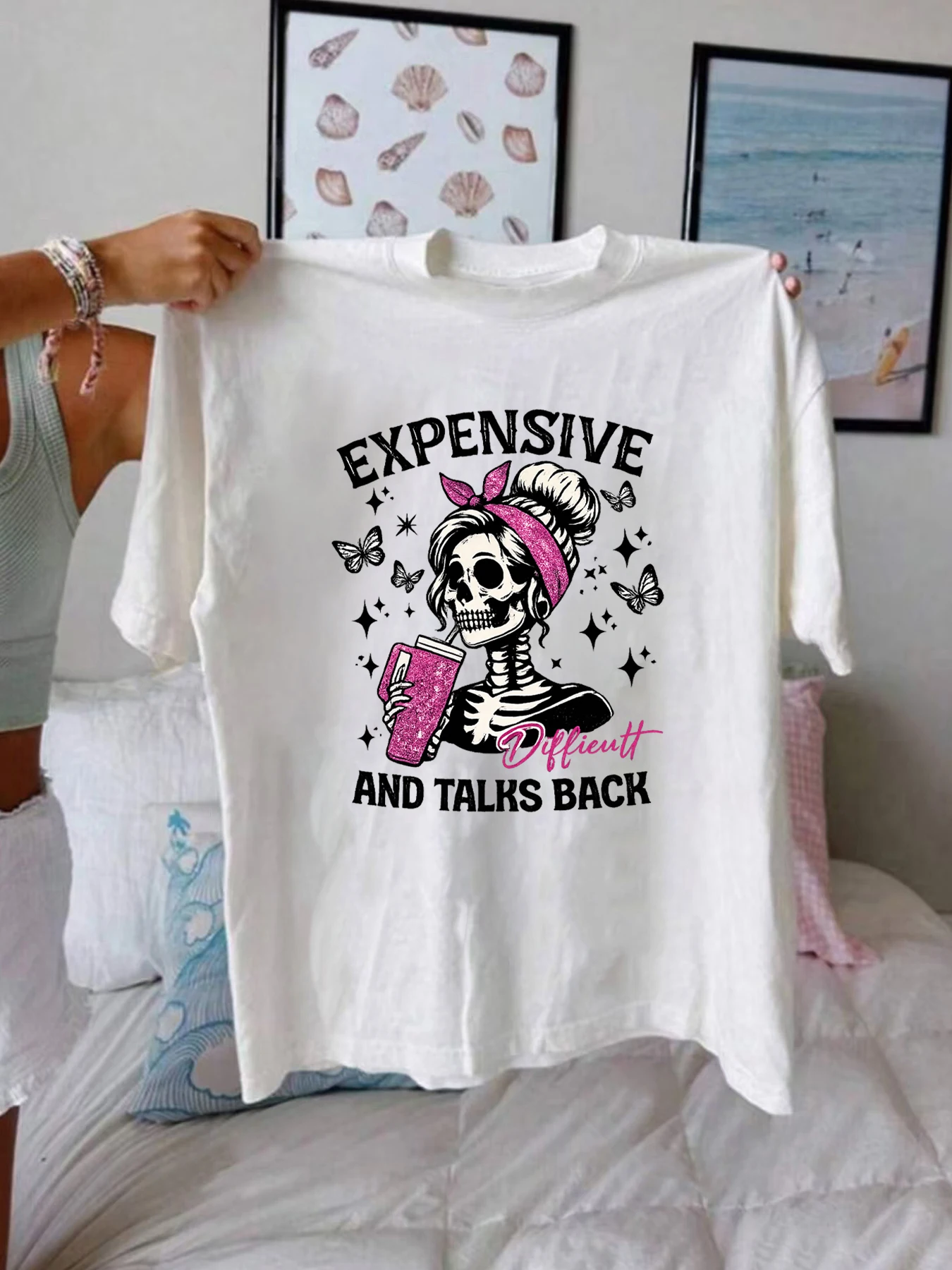 

【WZM1021212】Женская футболка с забавным принтом, больших размеров, с круглым вырезом, летняя, повседневная, в уличном стиле, модная, с коротким рукавом.