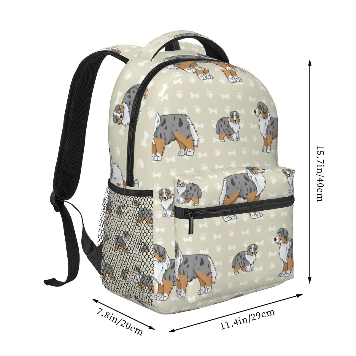 Fashion Backpack Women Men Unisex Students Backpacks Cute Australian Shepherd Breed Dog Pattern Travel bag Bookbag