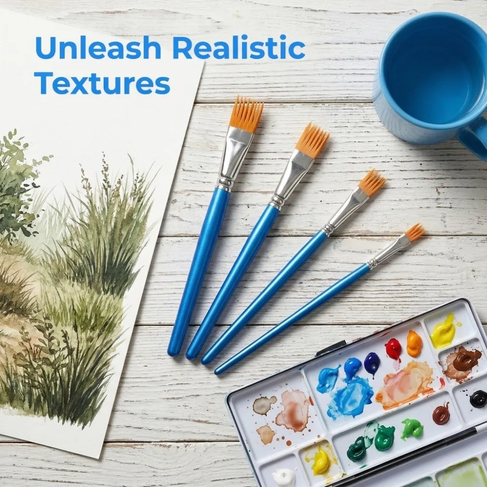 

4Pcs Nylon Bristles Watercolor Brush Set Short Handle Multi-toothed comb Painting Brushes Wood Handle Professional