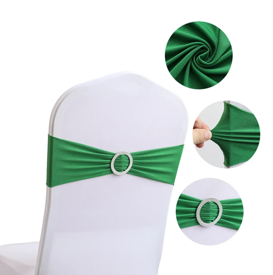 50PCS Polyester Spandex Chair Ties Lycra Hotel Banquet Chair Sashes With Buckle Lycra Chair Bands Bows Wedding Chair Covers