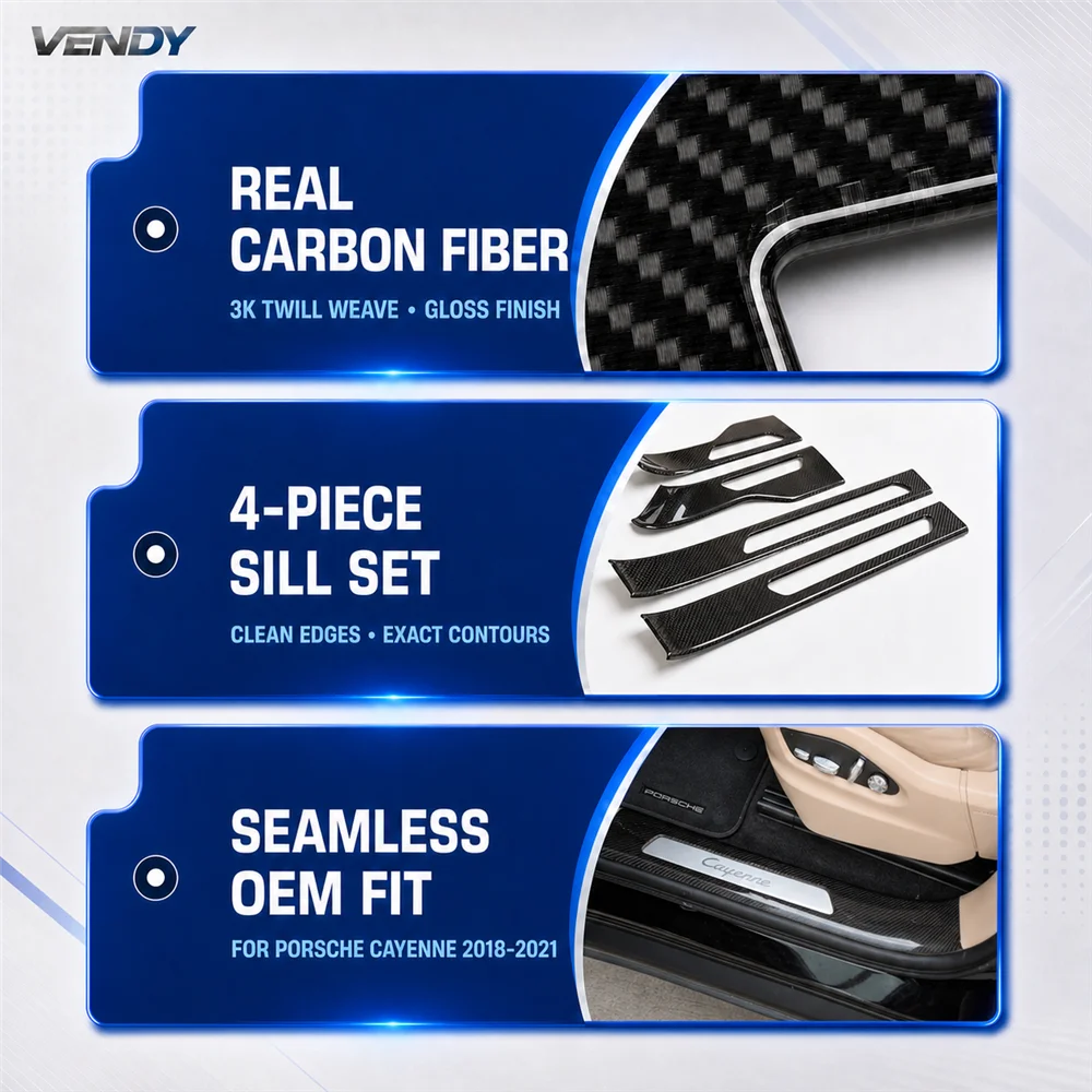 Real Carbon Fiber For Cayenne 2018-2021 Car Door Welcome Pedal Trim Frame Threshold Strip Protection Interior Accessories