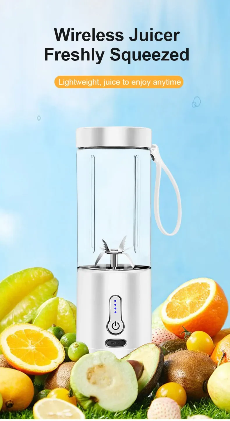 

530ML Powerful Portable Blender for Smoothies Shakes USB Rechargeable Food Processor Fruit Mixer Machine Mini Juicer Blender Cup