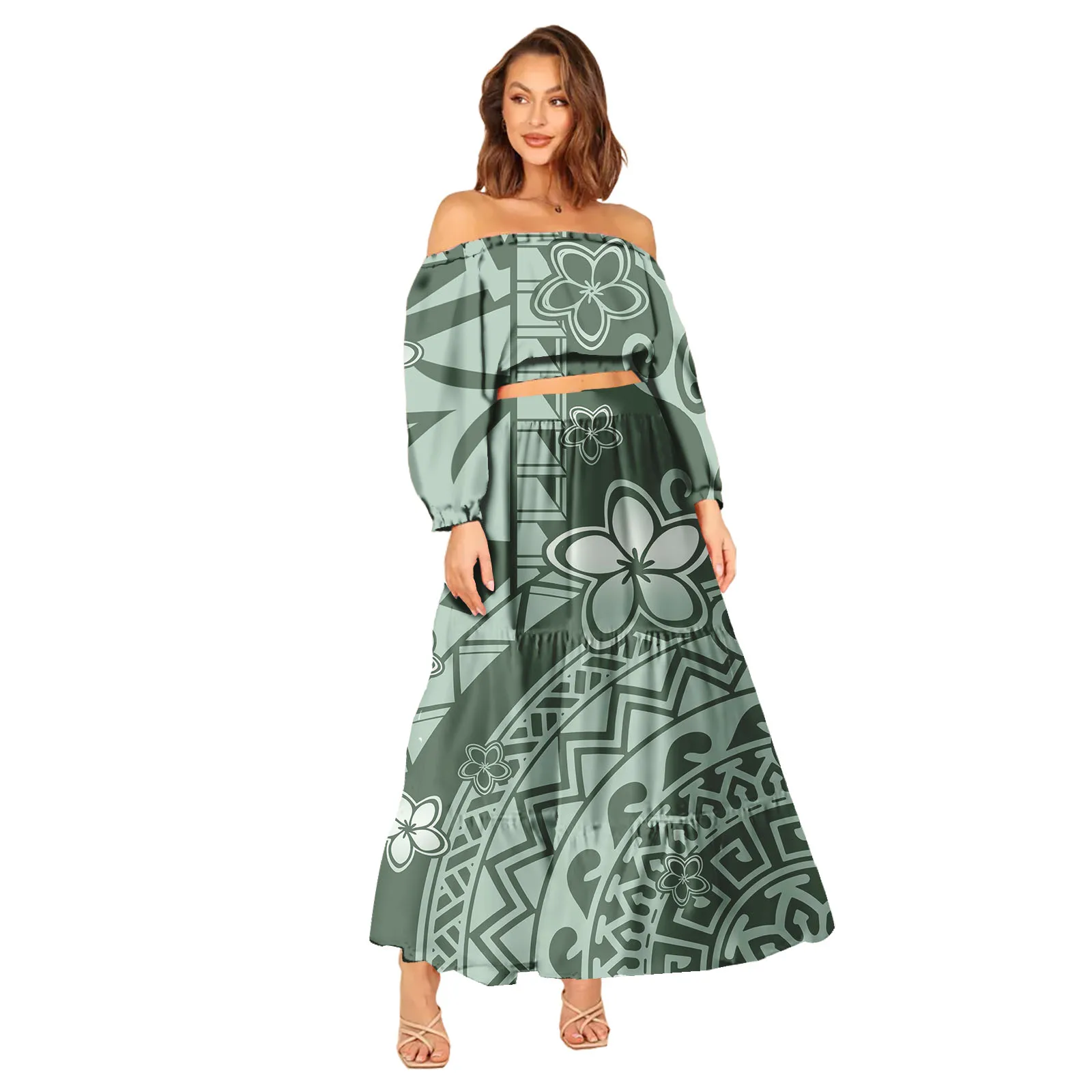 Popular Hawaiian Clothing puletasi Fashionable Polyester Ladies' Island Two-Piece Suit