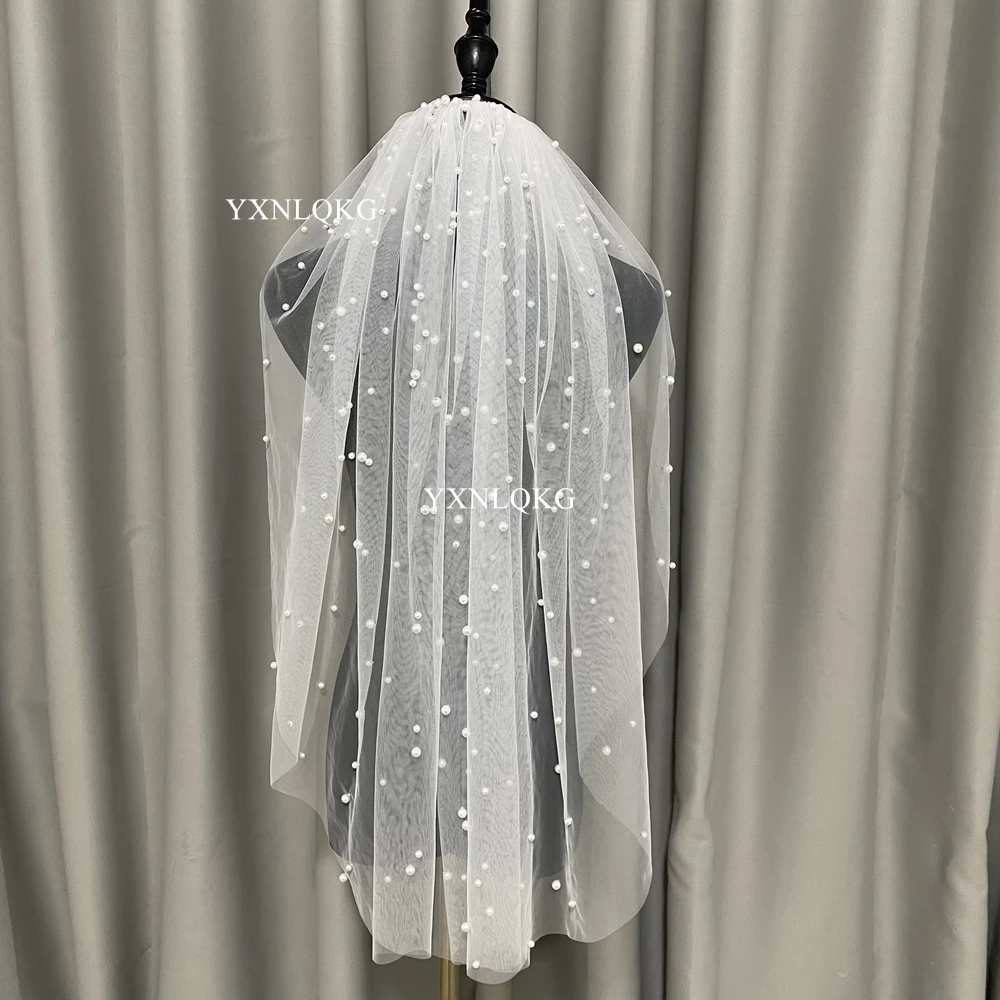 One Layer Short Pearls Bridal Veil veil White Ivory With Comb Wedding veil customization Velos de Noiva