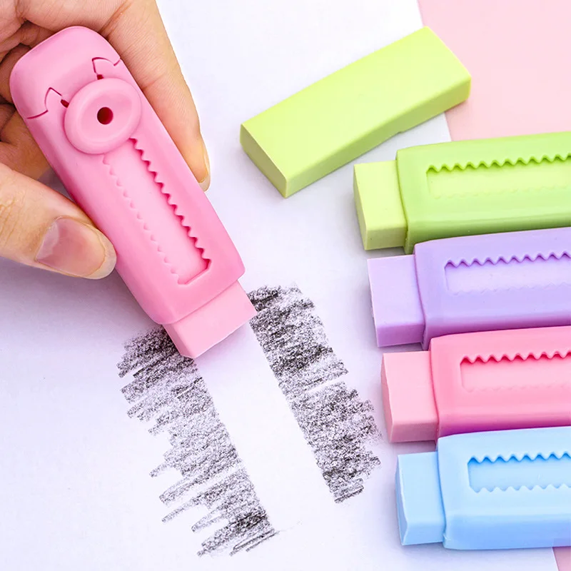 Criativo Deslizante Eraser Set para Crianças, Lápis Kawaii Eraser, Papelaria Escolar Material de Escritório, Bonito Macaron Cor Novidade Fácil