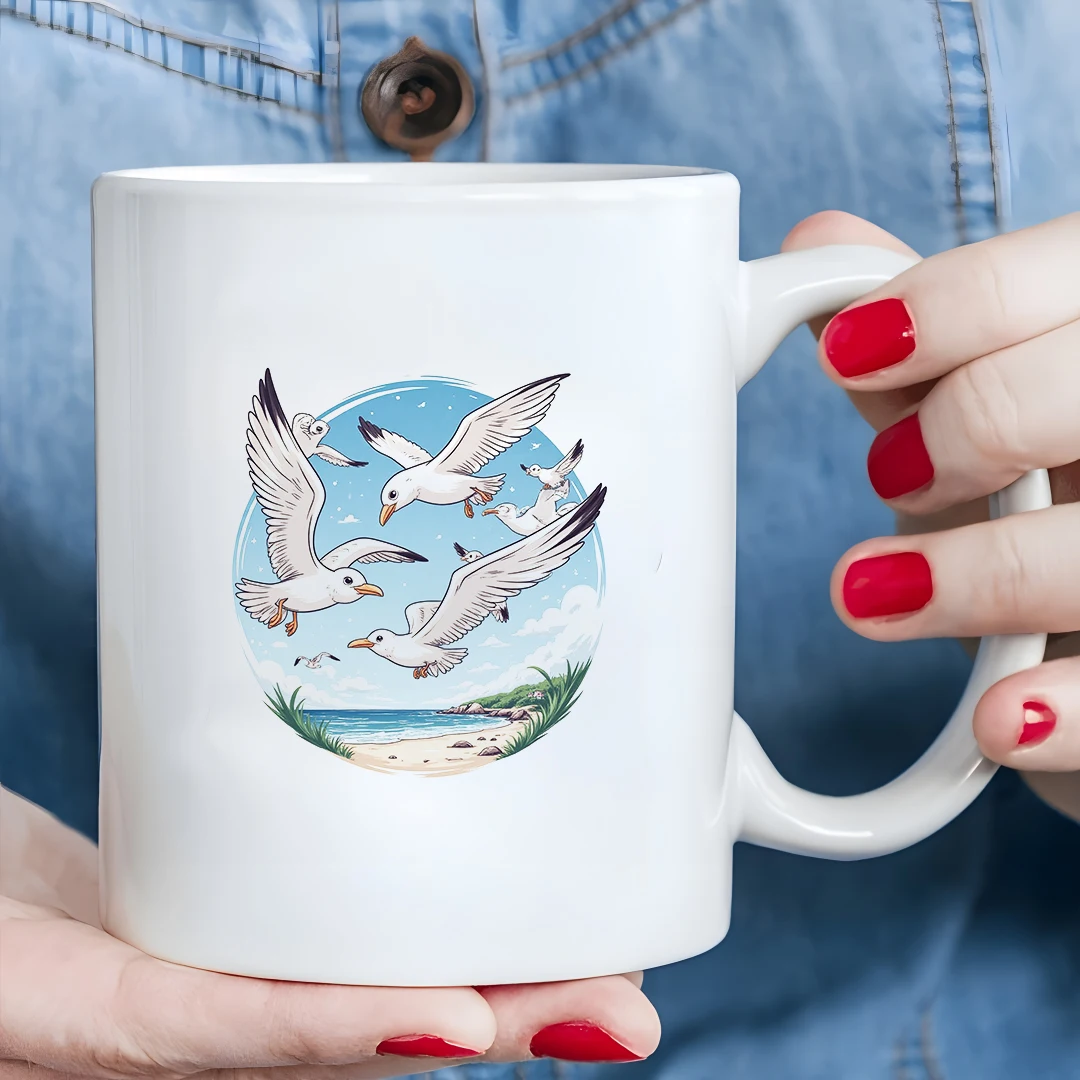 

Cartoon Seagull Flying Beach 11OZ Cup Kids Creative Cup Christmas Gift Home & Office Cup