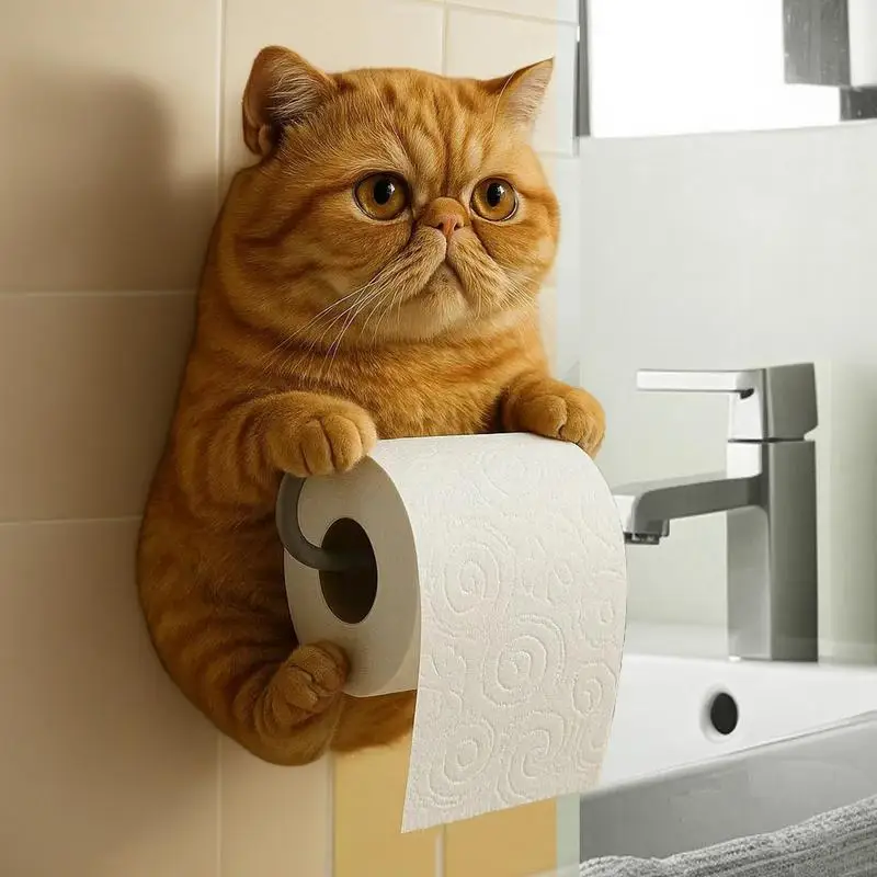

Держатель для туалетной бумаги с изображением кошки, смоляный настенный держатель для рулона туалетной бумаги для ванной комнаты, держатель для рулона кухонной бумаги, милый диспенсер, декор комнаты