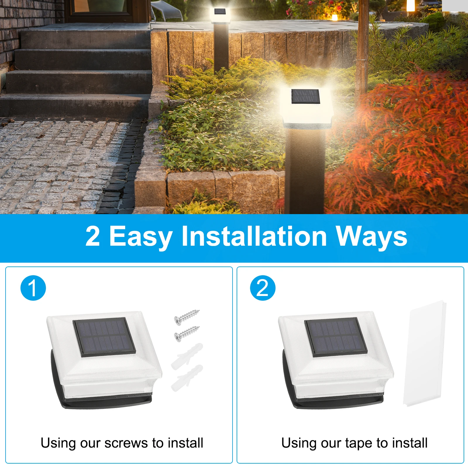 2/4Pcs 4LED Solar Lights Outdoor Waterproof LED Warning Lamp for Garden Stair Deck Step Fence Pathway Patio Warm White Light