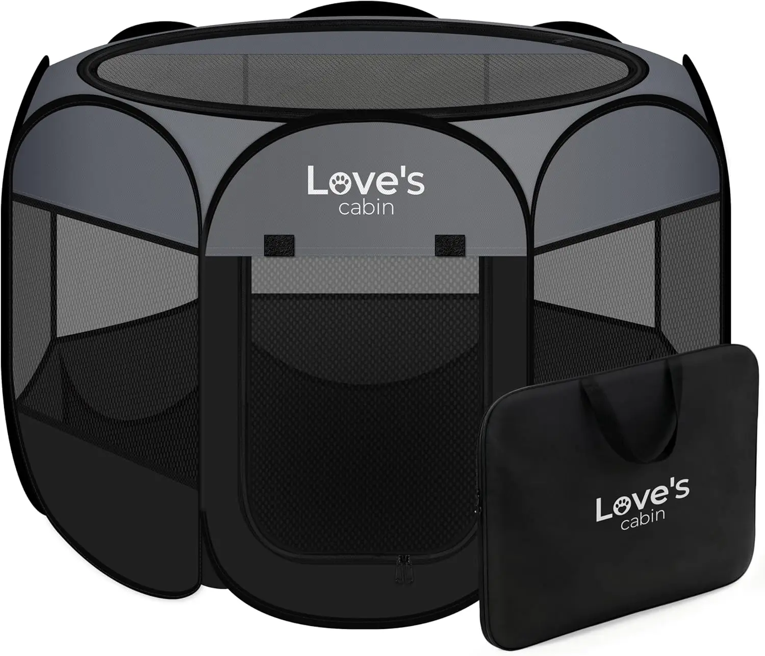 

Portable Pet Playpen, Foldable Dog Tent Cage Indoor Outdoor Use with Carrying Case, Dark Grey