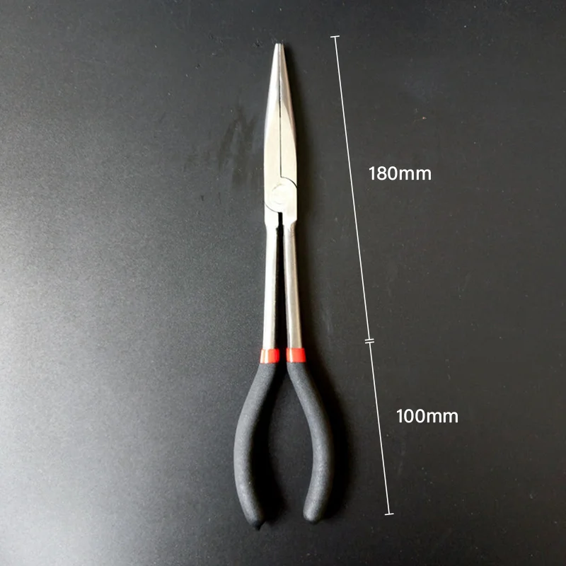 1pc Needle-nose Fishing Pliers Curve/Straight Head Nonslip Long Handle Carbon Steel Snipe-nose Gripper Tongs Hand Tool Tweezer