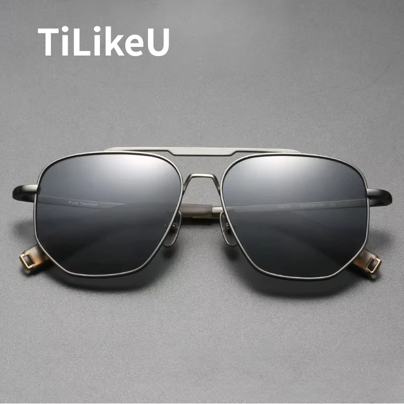 Vintage Pure Titanium Large Size Industrial Machinery Style Polarized Sunglasses UV400 Men's Outdoor Driving Fishing Sun Glasses