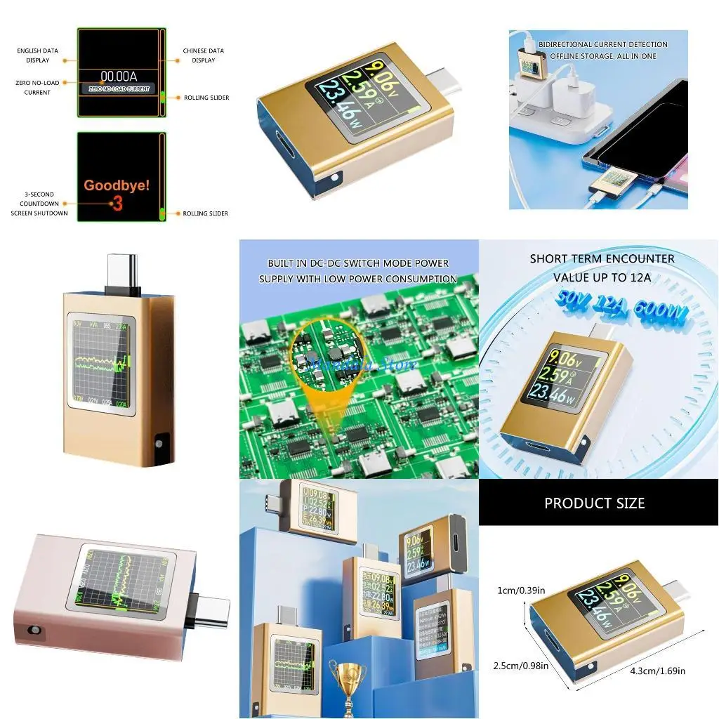 U2JC Multimetro USB multifunzione Misuratore potenza e tensione con display della temperatura adatto per l'analisi rapida