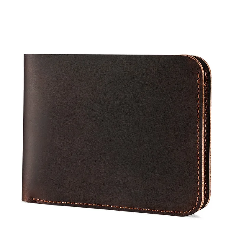 محافظ رجالية من جلد كريزي هورس مصنوعة من الجلد الطبيعي على الطراز الأوروبي والأمريكي بمشبك دولار قصير من طبقة علوية من جلد البقر للرجال