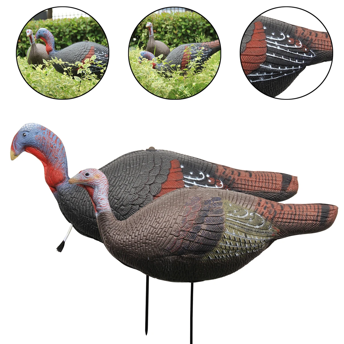 1 Pair Lifelike Collapsible Jake & Hen Turkeys Decoy for Hunting with Stakes Carry Bag Collapsible Lightweight