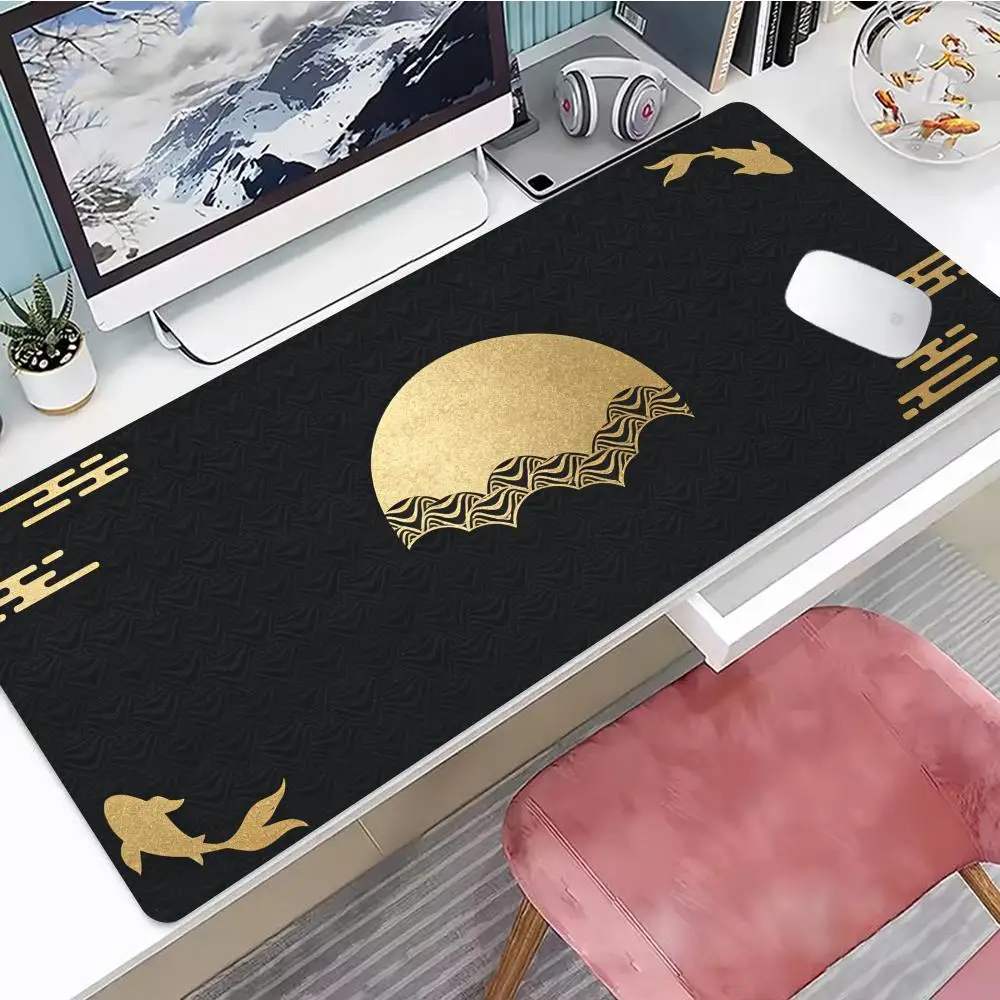 

Japanese Desk Mat Black & Red Mouse Pad Koi Fish Sun Cloud Japan Art Seal Sunrise Large Gaming Deskmat Rubber Mouse Pad HYB XXC