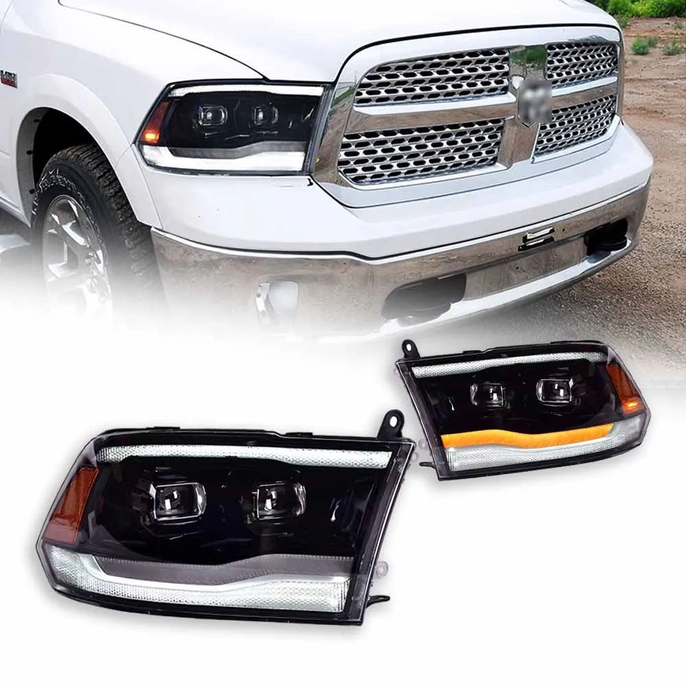 New Modified Full Head Lamp For Dodge RAM 1500 Headlights 2009-2018 Upgrade to LED Turn Signals Daytime Running Lights DRL