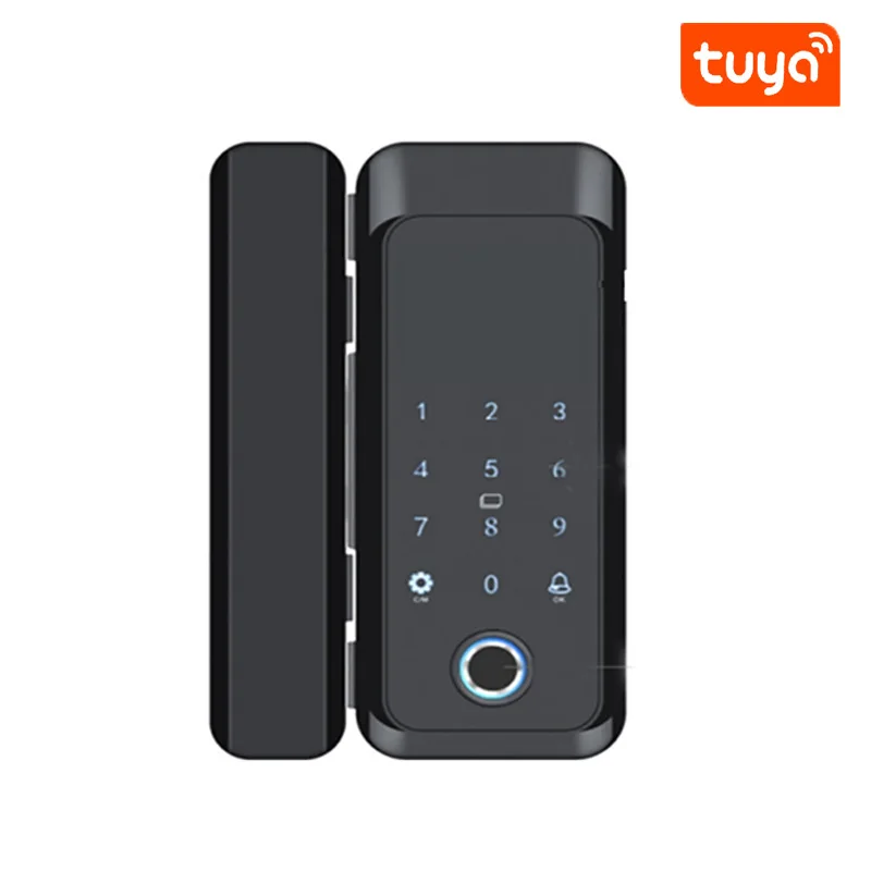 

Bluetooth Tuya APP Control Smart Glass Door Biometric Fingerprint Lock Password Keypad 13.56Mhz RFID Electronic Lock